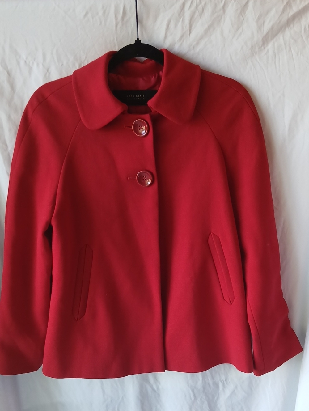 Zara Red Pea Coat with Rounded Collar